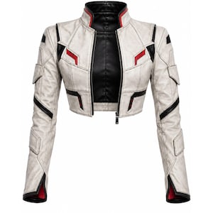 Lucy Cyberpunk Edgerunners White Leather Crop Jacket Anime Cosplay Techwear Futuristic Jacket Handmade Custom Fit