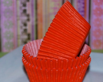 cupcake liners (50) count - Red solid cup cake liners, baking cups, muffin cups, standard size, grease proof