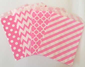 Bright Pink Party Favor Bags 5x7 Pink Paper Treat Bags Candy Buffet Party Favor Wedding Favor Bags Goodie Bags Popcorn Bakery Bags- 20 count
