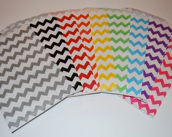Party Favor Bags - Chevron Paper Treat Bags - Bakery Bags 7x5 medium size - You choose color - 12 count