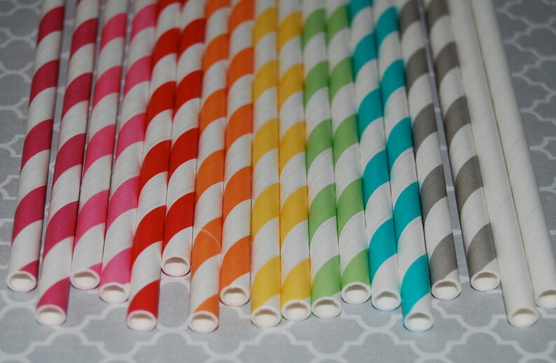 25 Extra long soda bottle Yellow stripe paper drinking straws Stripe See also Personalized flags option. with FREE Blank Flags