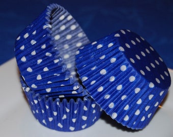 cupcake liners 50 count - Blue polka dot cup cake liners, baking cups, muffin cups, standard size, grease proof cupcake