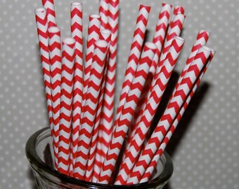 Chevron Straws - Red - 25 paper straws & Flags - chevron stripe drinking straws - zig zag cake pop sticks vintage party straws