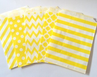 Yellow Party Favor Bags 5x7 Paper Treat Bags - Yellow Candy Buffet Party Favor Wedding Favor Bags Goodie Bags Popcorn Bakery Bags- 20 count