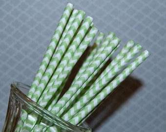paper straws light green Chevron Straws 25 paper straws & Flags - chevron stripe drinking straws - zig zag cake pop sticks vintage straws