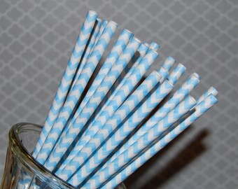 Paper straws light blue Chevron Straws 25 vintage paper straws & Flags  drinking straws - zig zag cake pop sticks party straws