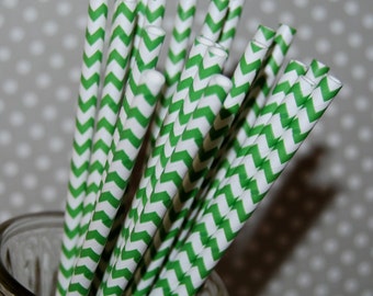Paper Straws Kelly Green Chevron Straws 25 paper straws & Flags - chevron stripe drinking straws zig zag cake pop sticks vintage straws
