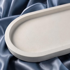 Handmade Jesmonite Trinket Tray Oval Decorative Natural Stone Charm Jewelry Holder Travertine Candle Tray