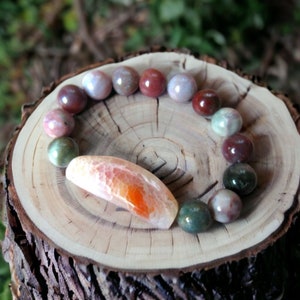 Mesmerizing Moon Agate Bracelet with Earthtone Gemstones image 1