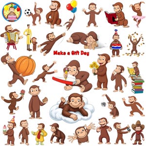 Curious Monkey PNG Bundle | Cute Baby Monkey Clipart | Cartoon Monkey PNG | Kids Birthday Party Decor | 50+ PNG Files