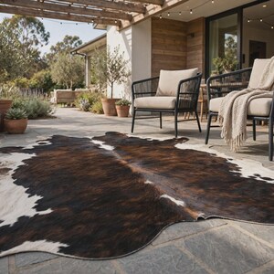 Tricolor Brindle Cowhide Matta, Naturbrun Svartvit Matta, Rustik Lantlig Inredning