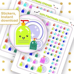 Dishwashing Planner Stickers Printable, Cute Dish Washing Tracker Sheet, Kawaii Kitchen Chores Icons, Housework Functional Digital Download