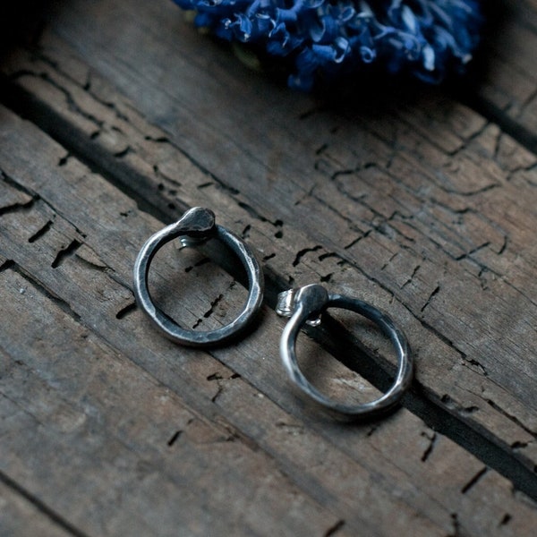 Silver Ouroboros stud earrings, sterling silver snake, infinity symbol, cycle of life, Alchemy, magick jewelry, witchy earrings.