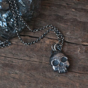 Memento Mori necklace, hand carved human skull pendant, mourning jewellery, death witch necklace, half skull, occult gift.
