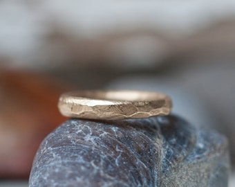 Rustic wedding band, primitive and textured solid gold wedding ring hand carved in wax and cast in your choice of golds or sterling silver