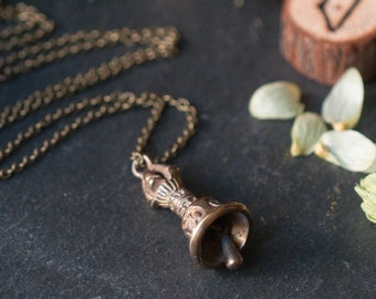 Witch bell necklace, Om protection amulet, witches bells, creative talisman, musical necklace, witchy jewelry, warding magic, folk magic.