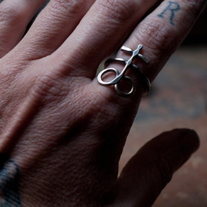 Leviathan Cross ring, Alchemical symbol, Sulphur, Brimstone ring, sterling silver ring, gender neutral, magick talisman.