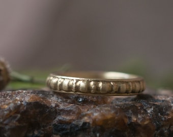 Rustic gold pattern ring, alternative wedding band, gender neutral wedding ring, matching wedding rings, gold stacking ring.