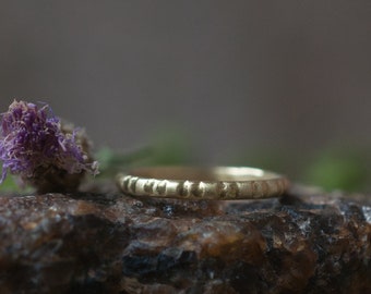 Rustic gold pattern ring, alternative wedding band, gender neutral wedding ring, matching wedding rings, gold stacking ring.