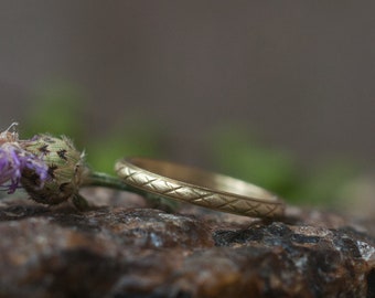 Rustic gold wedding ring with harlequin pattern, matching rings in two widths available, alternative wedding rings or simple stackers.