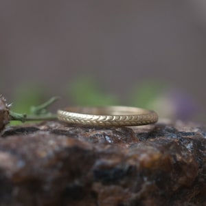 Rustic gold wedding ring, wheat pattern, fertility growth prosperity and rebirth, gold stacking ring or alternative mourning ring.