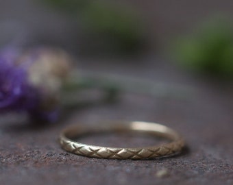 Rustic gold wedding ring with harlequin pattern, matching rings in two widths available, alternative wedding rings or simple stackers.