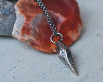 Rustic hand carved sterling silver pendulum necklace, cast in solid 925 silver, an OOAK pendulum spike, divination tool, witchy gift.