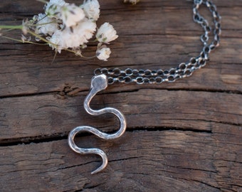 Sterling silver snake pendant necklace, serpent pendant, snake goddess necklace, fertility, wisdom, protection amulet talisman,