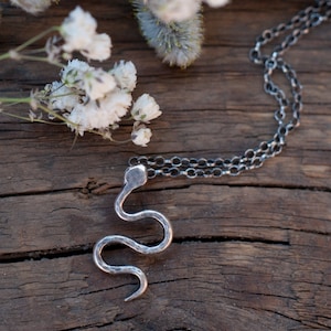 Sterling silver snake pendant necklace, serpent pendant, snake goddess necklace, fertility, wisdom, protection amulet talisman,