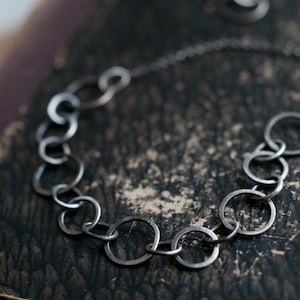 Forged link sterling silver necklace, hand fabricated chain, oxidised for depth and character, long layering necklace.