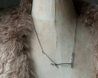 Modernist bar necklace, twig necklace, minimalist silver necklace, rustic silver, oxidised and hammered, Kindling necklace, Burnt Offerings