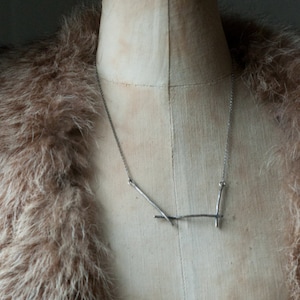 Modernist bar necklace, twig necklace, minimalist silver necklace, rustic silver, oxidised and hammered, Kindling necklace, Burnt Offerings