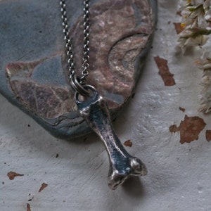 Sterling silver toe bone pendant necklace, cast from a real toe bone, witchy gift, occultism, goth gifts, anatomical medical jewelry,