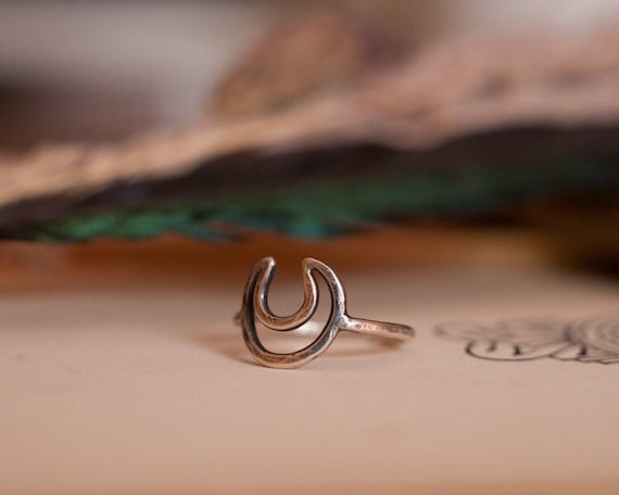 Sterling silver crescent moon ring, in honour of the horned god or the lunar goddess, esoteric jewelry for witchy folk, pagans and Wiccans