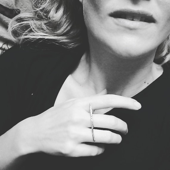 Sterling silver bar ring, rough industrial finish, 925 geometric ring, hammered and oxidised.