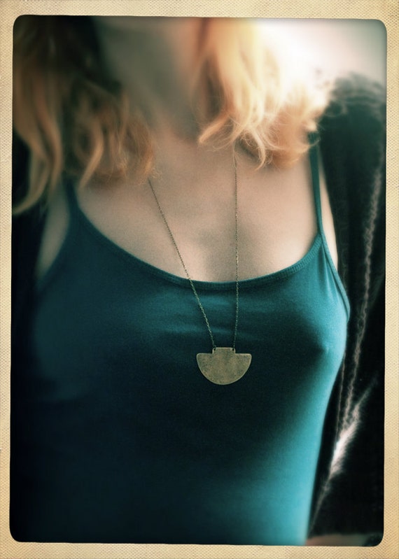 Pendulum blade protection amulet necklace, hammered brass, oxidised brass or silver, long necklace, layering necklace, geometric design