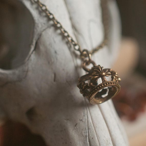 Brass crown charm pendant necklace, a witchy gift and amulet for personal power and sovereignty