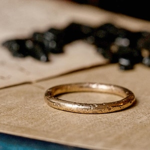 Skinny rustic gold wedding ring with textured finish, in gold or 925 silver, an alternative wedding ring for a boho bride or as a stacker