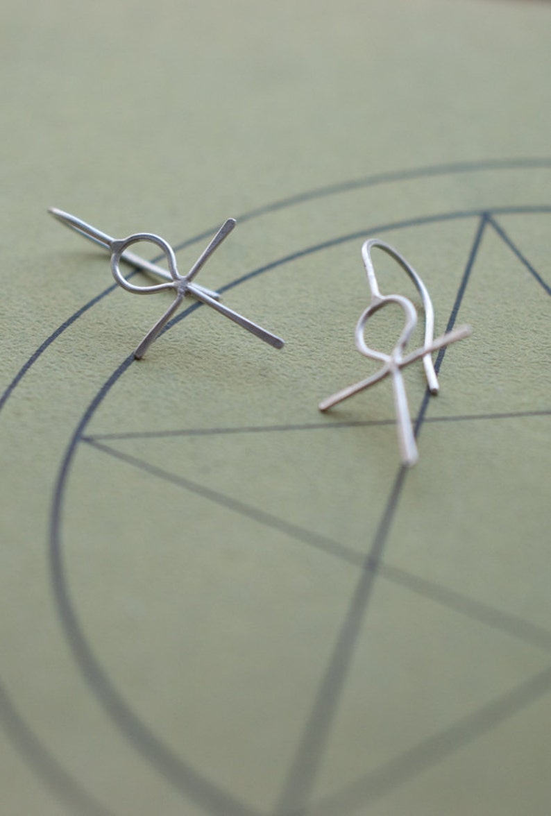 Sterling silver Ankh earrings, Egyptian amulet, key of life, minimalist earrings, Magick amulet. image 2