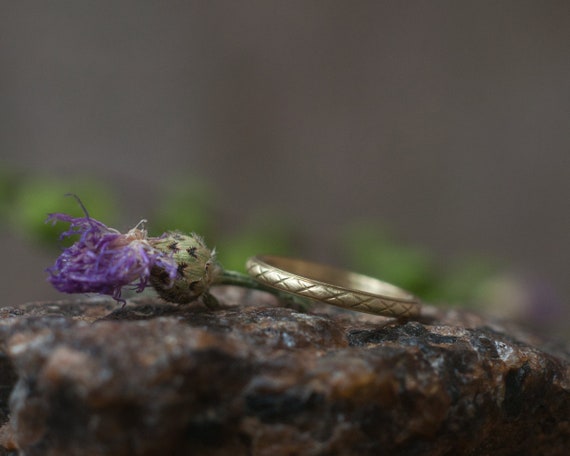 Rustic gold wedding ring with harlequin pattern, matching rings in two widths available, alternative wedding rings or simple stackers.
