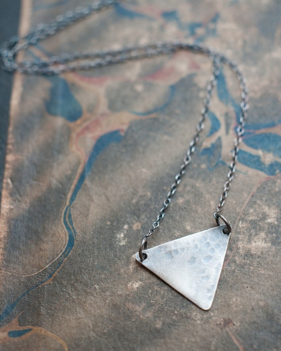 Miniature Elemental Alchemy necklace, Water symbol in sterling silver, Feminine sign, geometric design, triangle necklace, oxidised silver.