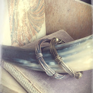Thick chunky rustic wire wrapped bangle oxidised copper, silver or brass stacking bangles, wound and bound, infinity bracelet, unisex bangle