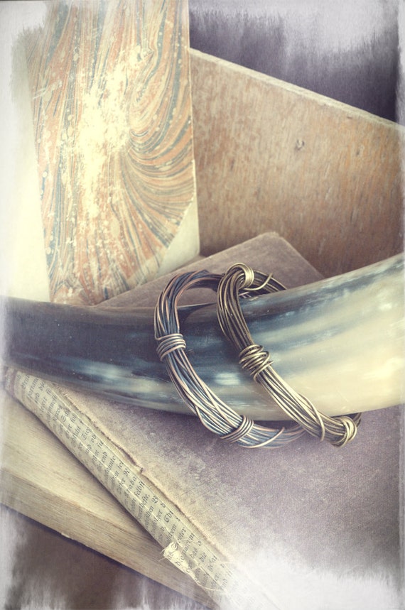 Thick chunky rustic wire wrapped bangle oxidised copper, silver or brass stacking bangles, wound and bound, infinity bracelet, unisex bangle