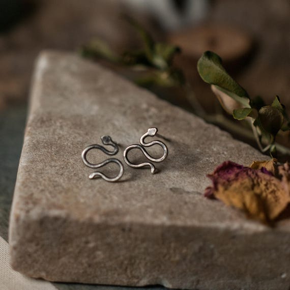 Athena earrings, sterling silver snake studs for everyday wear to celebrate the Goddess.