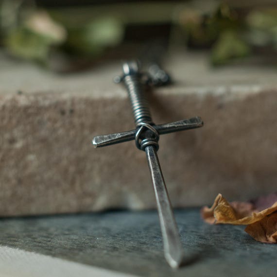 Sword pendant necklace, a miniature dagger in solid sterling silver, an amulet for truth, strength, courage and protection.