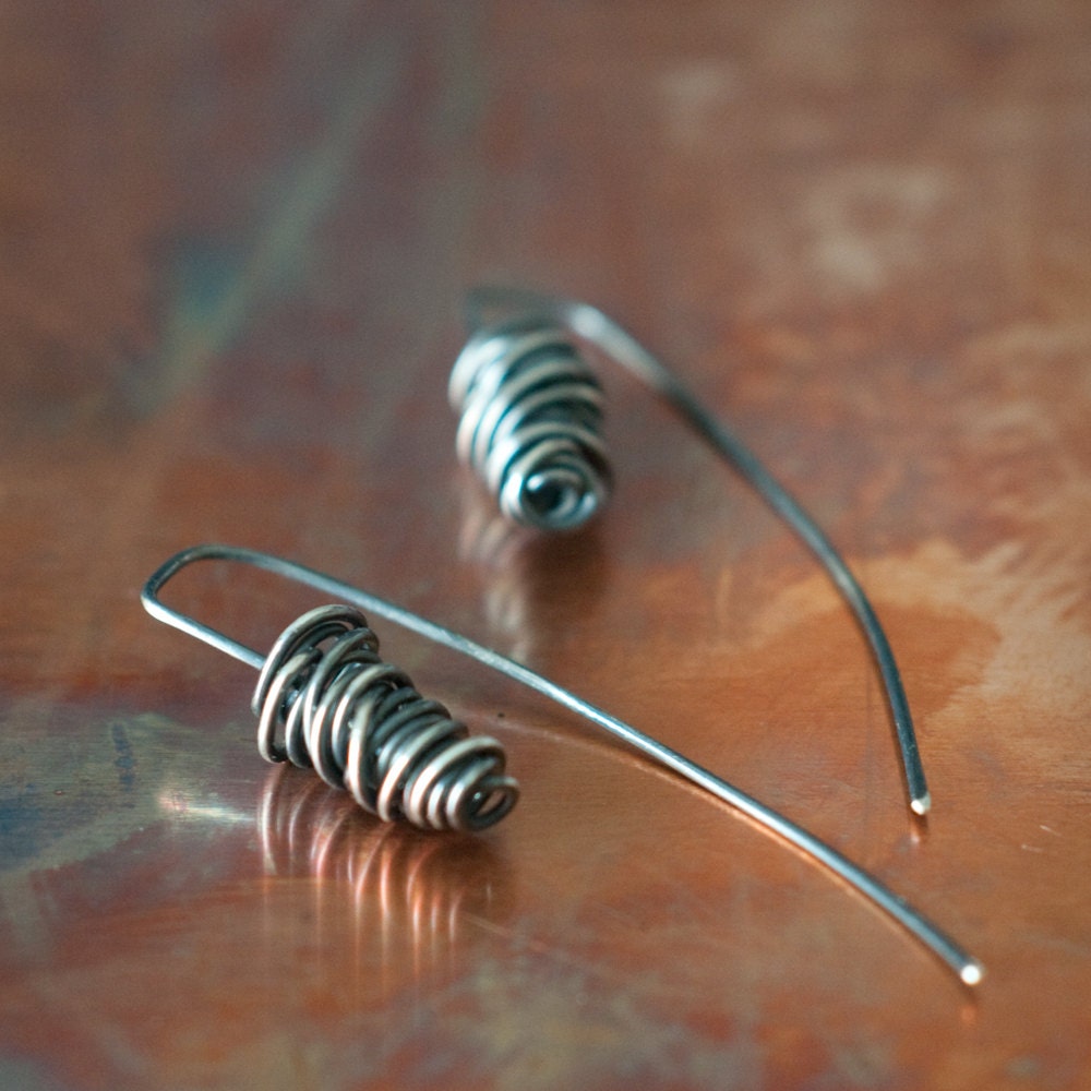 FW15 collection, Wound and Bound, COIL earrings coiled wire threader earrings in oxidised sterling silver