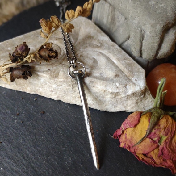 The Witches Nail necklace in sterling silver, an alternative love token or talisman amulet for witchy folk.