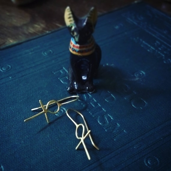 14k gold ankh earrings, solid gold ancient Egyptian symbol, key of life, minimalist earrings, Magickal jewellery, everyday.