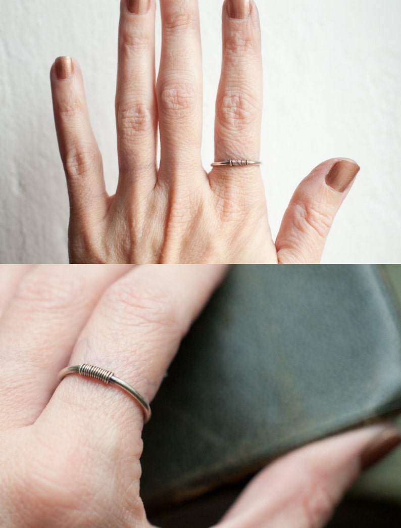 Sterling silver stacking ring with wire wrap detail, skinny stackable ring, minimalist design, oxidised 925 silver, unisex, pinkie ring. image 5