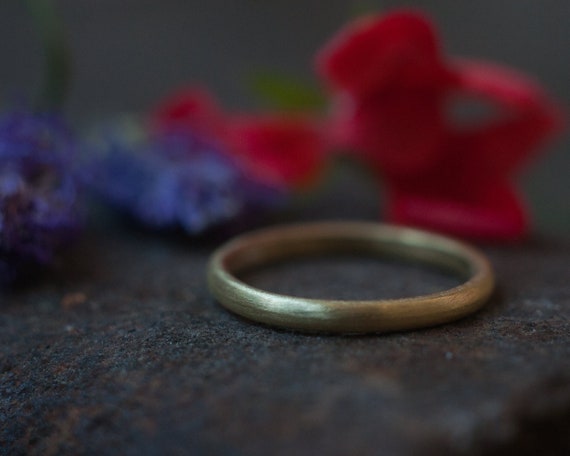 Half round wedding ring, softly rounded with a rustic yet silky satin matt finish, available in wide and slim widths, simple wedding bands.